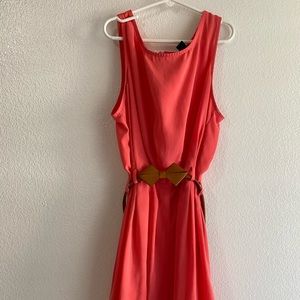 Coral Romper with bow belt